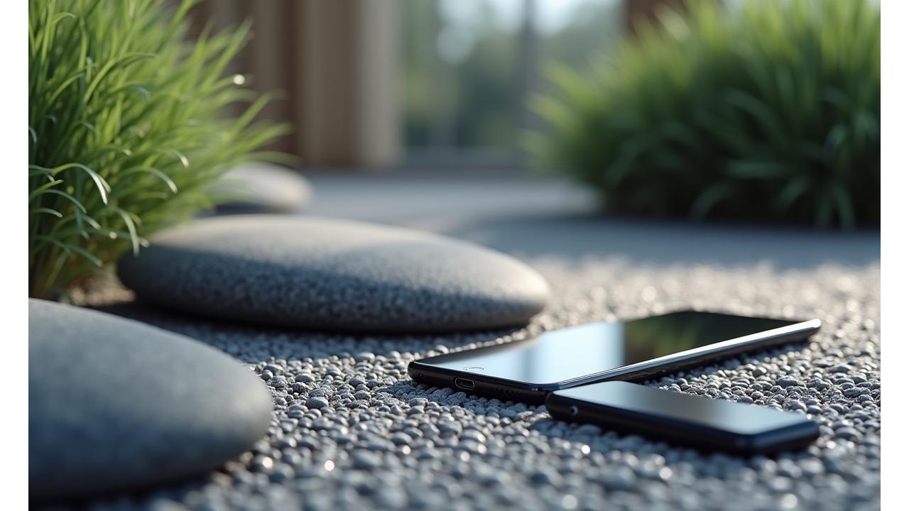 日本の禅庭園と最新のスマートフォンが融合したミニマムで美しいコンセプトビジュアル